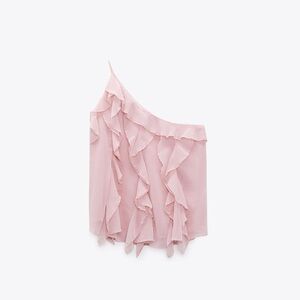Zara NWOT Pink Ruffled One-Shoulder Top